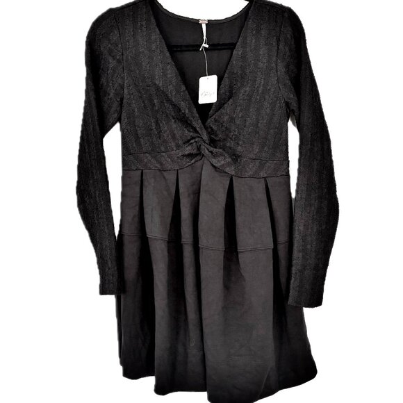 Free People Vida Mini Dress Womens Size M Fit & Flare Long Sleeve Black NWT - Picture 2 of 11